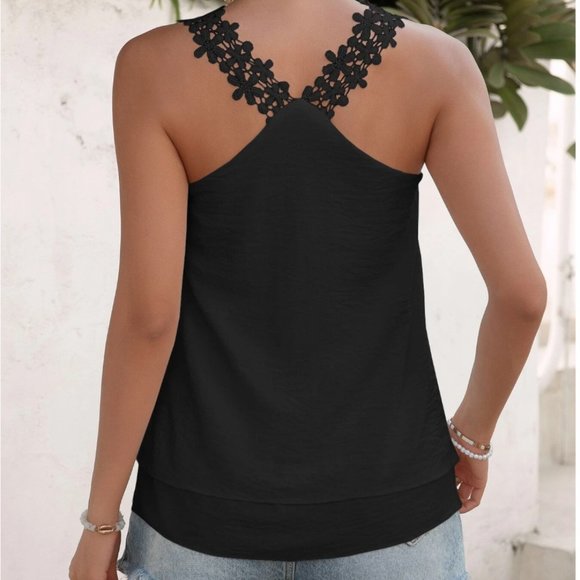 Guipure Lace Panel Cami Top Black - Picture 3 of 7